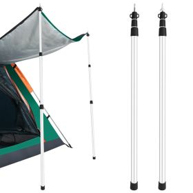 2Pcs Telescoping Tarp Poles Portable Aluminum Awning Poles 3FT To 7.5FT Adjustable Telescopic Tarp Tent Rods (Color: Silver)