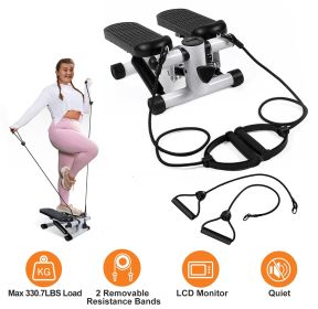 Stepper For Exercise Mini Fitness Stepper With 2 Resistance Bands LCD Monitor Max 330.7LBS Load Stair Stepper Quiet Stepper (Color: as Pic)