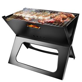 1Pc Portable BBQ Barbecue Grill Foldable Charcoal Grill Camping Garden Outdoor Travel (Color: Black)